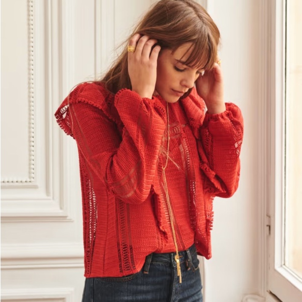 Sézane Line Red Knit Blouse sz FR 36 US 4